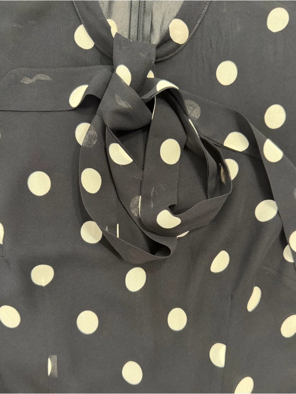 Reformation Fox Polka Dot Mini Dress Black White Tie Neck Size 4 EUC - Picture 5 of 9